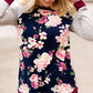 Women's Modest Floral Top with Contrast Sleeves Burgandy