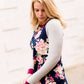 Women's Modest Floral Top with Contrast Sleeves Burgandy