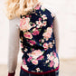 Women's Modest Floral Top with Contrast Sleeves Burgandy