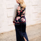 Women's Modest Floral Top with Contrast Sleeves Burgandy