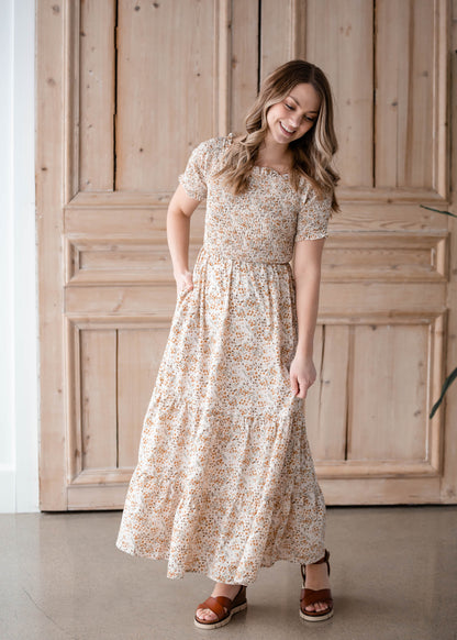 Floral Half Sleeve Smocked Maxi Dress Dresses Cozy Co