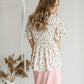 Floral Ivory Smocked Flutter Sleeve Top Shirt Mikarose