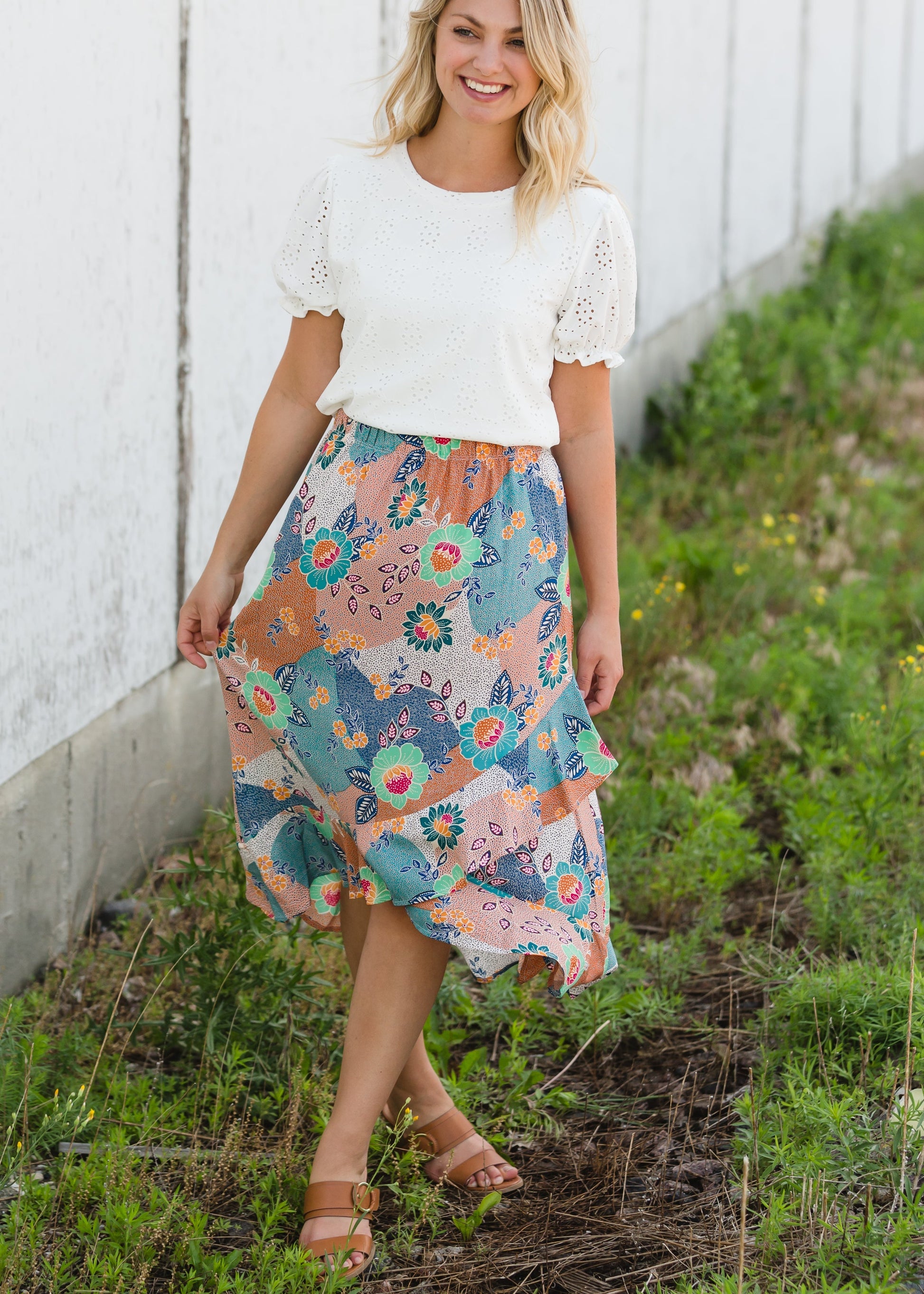 Floral Patchwork Wrap Midi Skirt - FINAL SALE Skirts