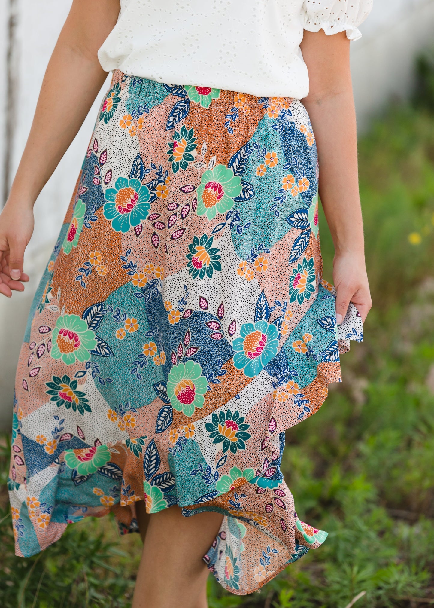Floral Patchwork Wrap Midi Skirt - FINAL SALE Skirts