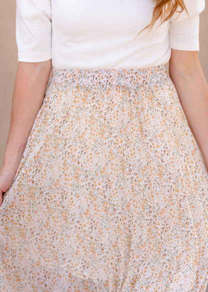 Floral Pleated Lined Midi Skirt Skirts