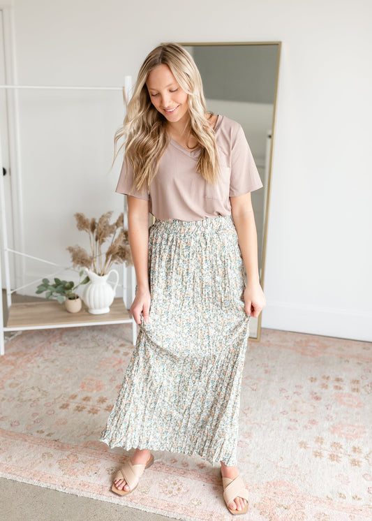 Floral Pleated Maxi Skirt Skirts Mikarose