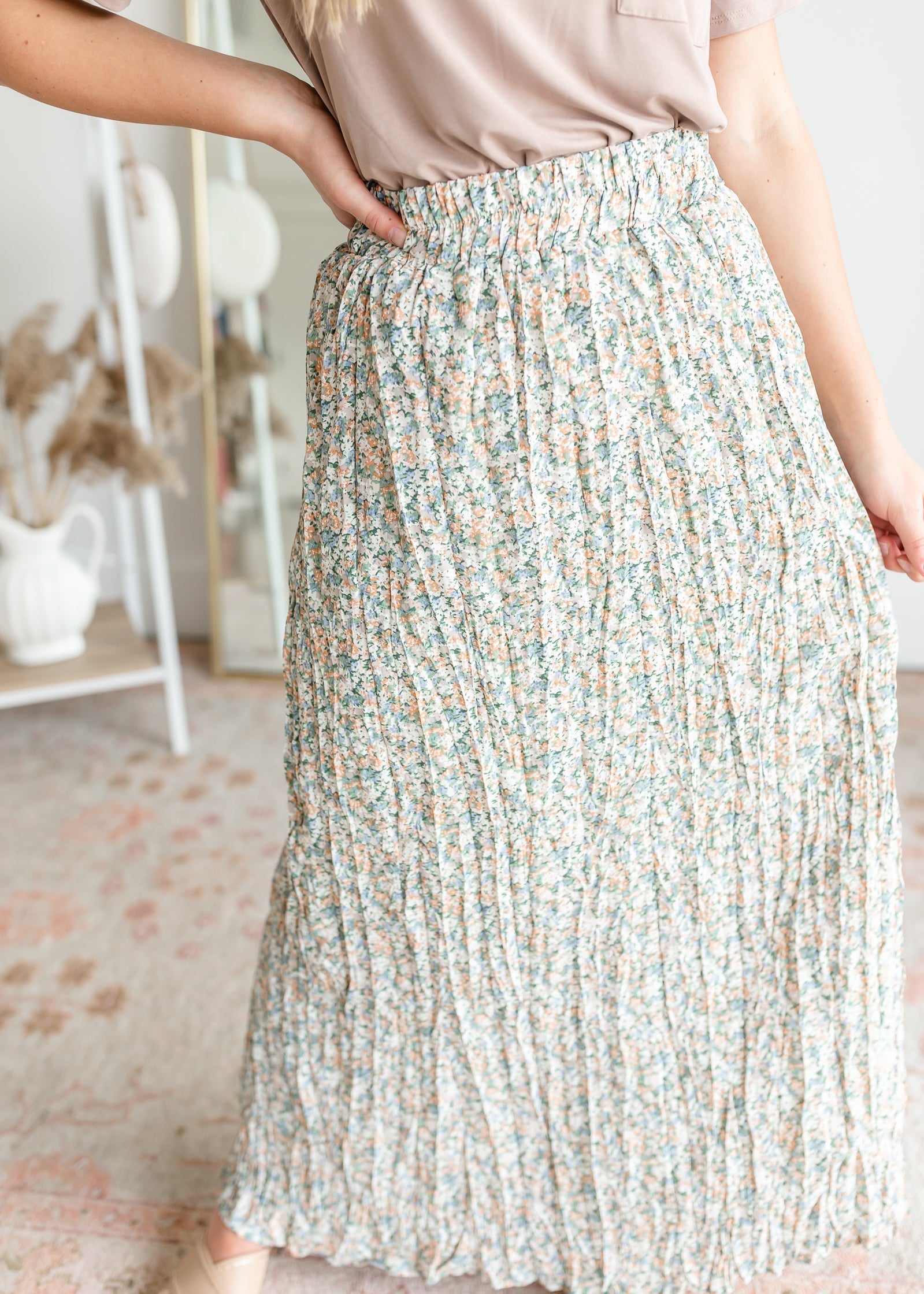 Floral Pleated Maxi Skirt Skirts Mikarose