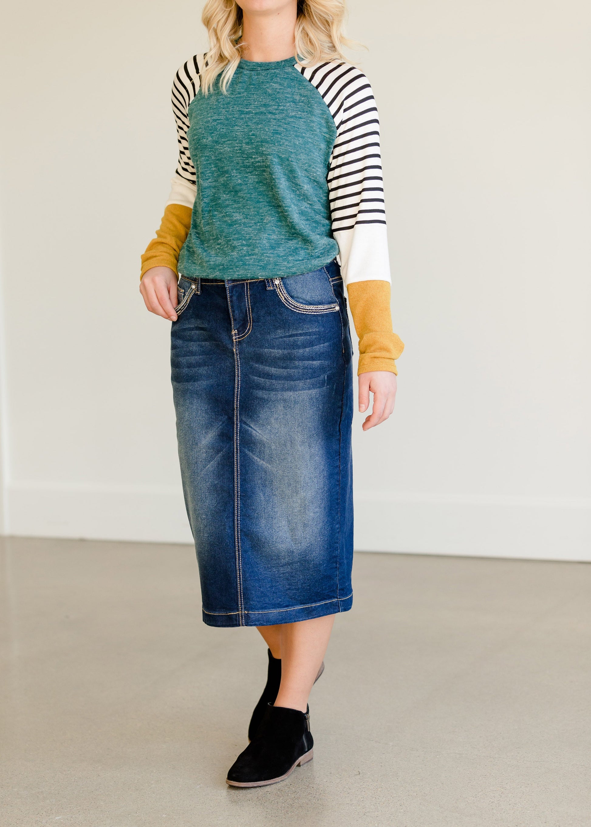 Floral Pocket Midi Denim Skirt - FINAL SALE Skirts