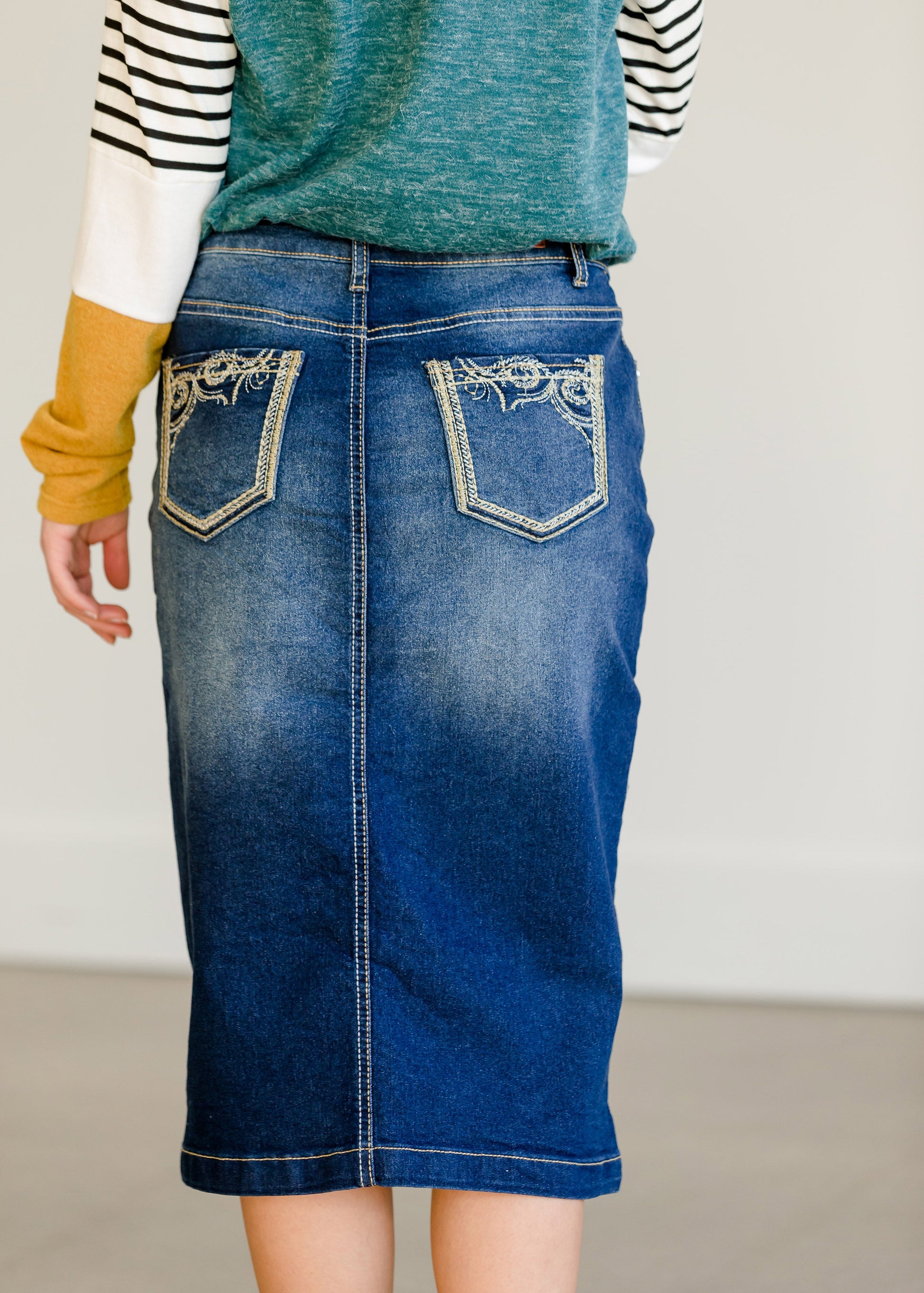 Floral Pocket Midi Denim Skirt - FINAL SALE Skirts