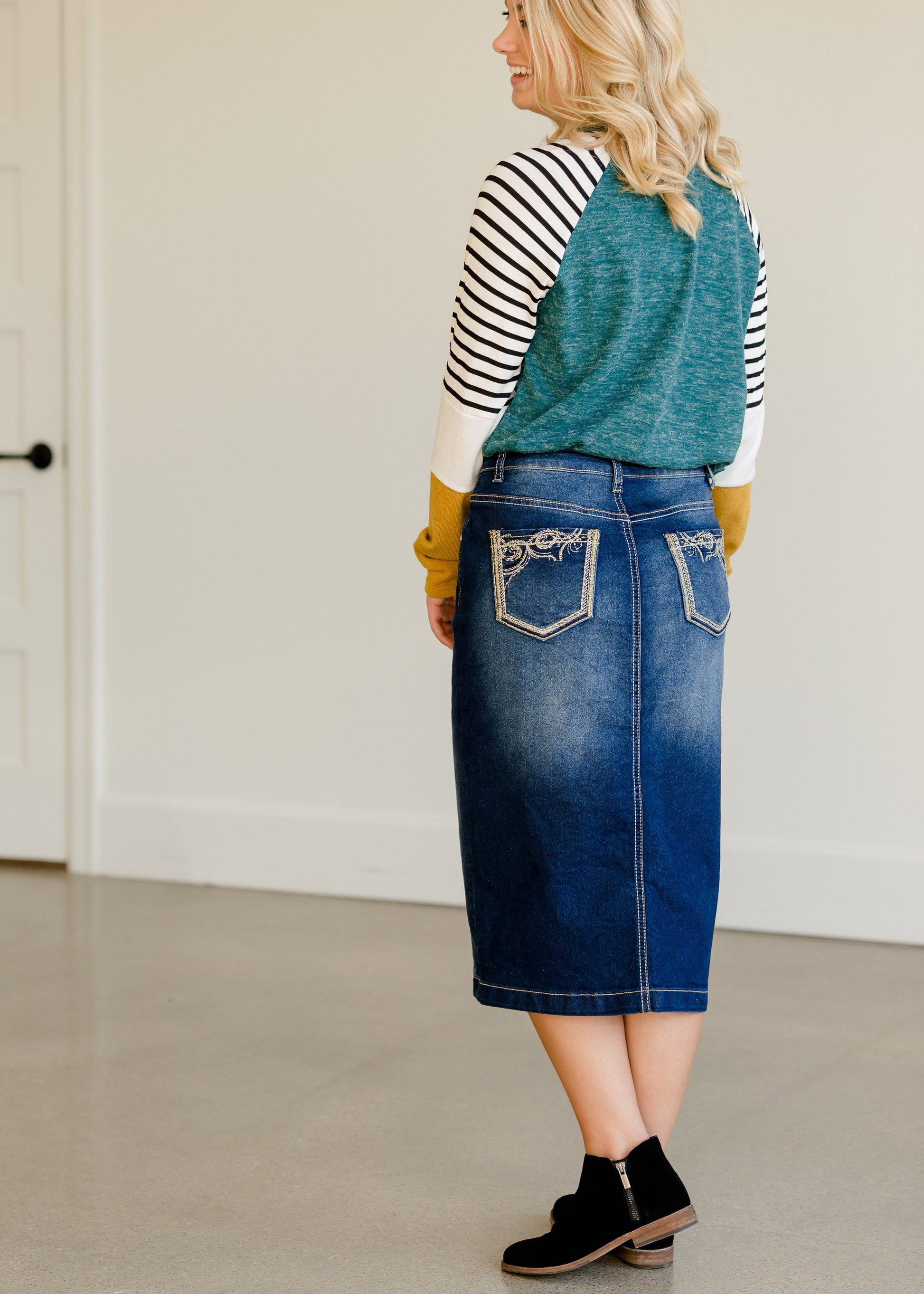 Floral Pocket Midi Denim Skirt - FINAL SALE Skirts