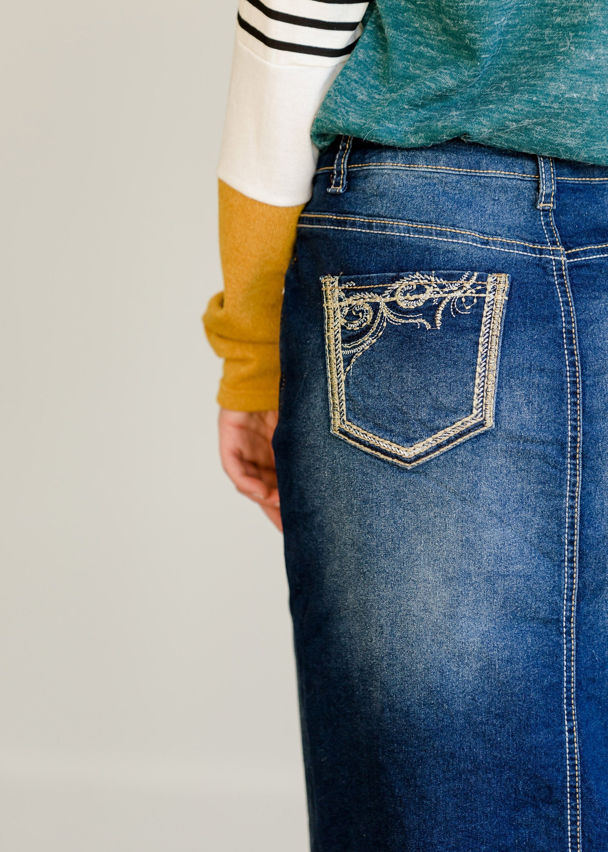 Floral Pocket Midi Denim Skirt - FINAL SALE Skirts