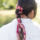 Floral red pony hair scrunchie and scarf