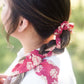 Floral red pony hair scrunchie and scarf