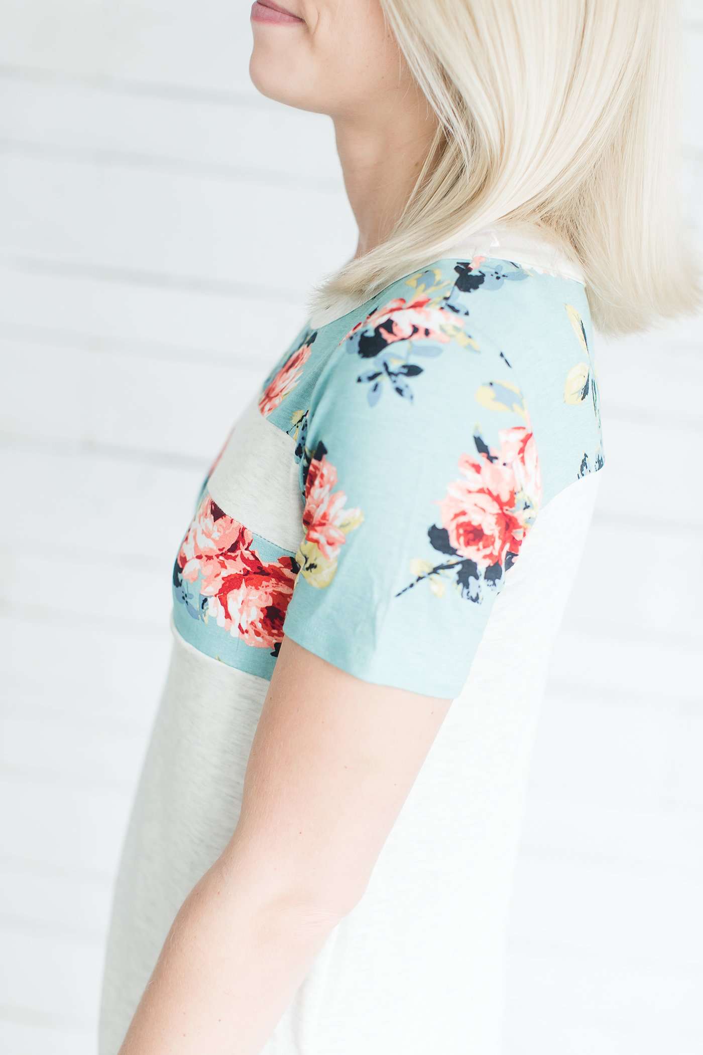 Floral Print Color Block Tee Tops
