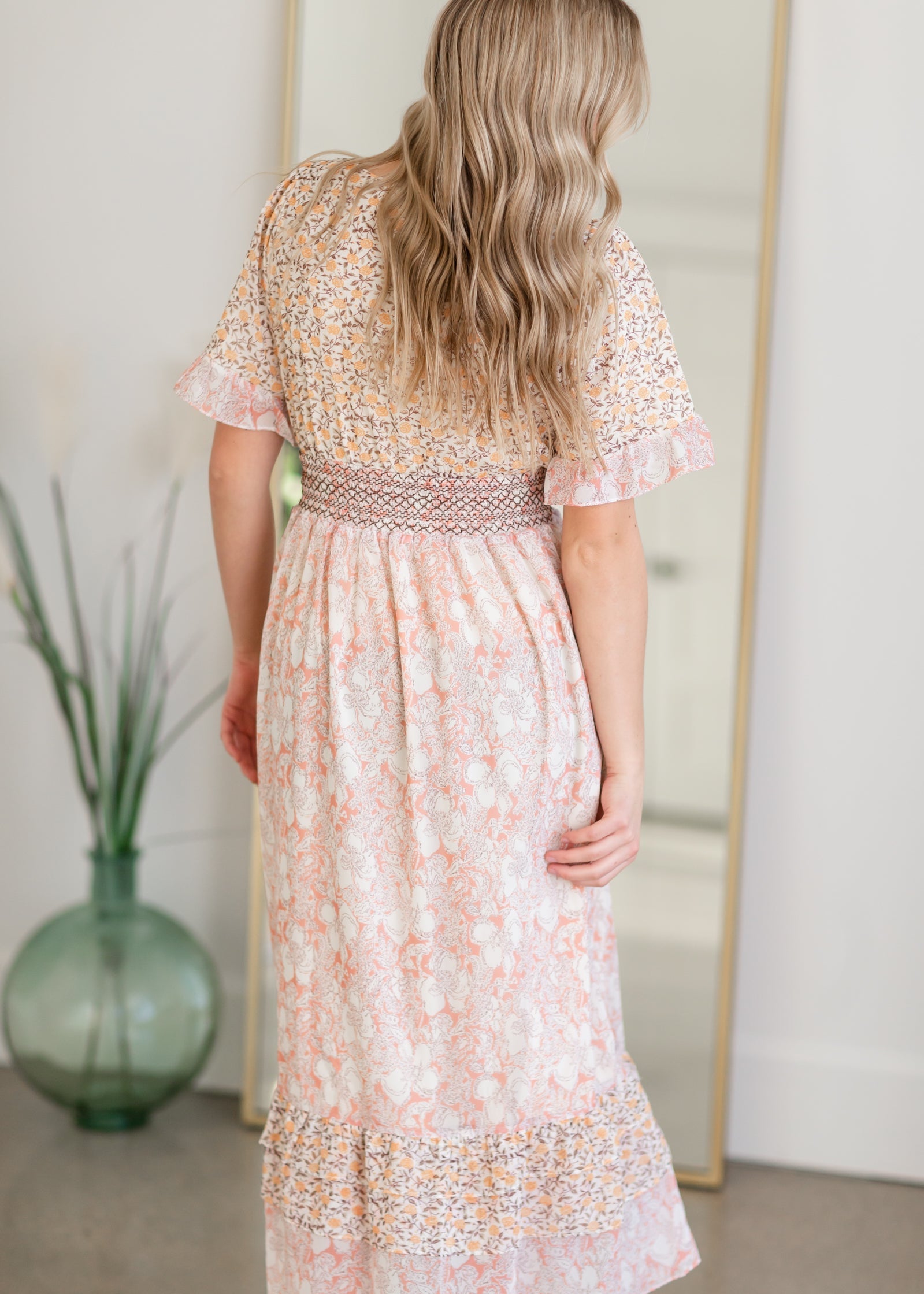 Floral Print Dress With Novelty Smocking Detail Dresses Polagram