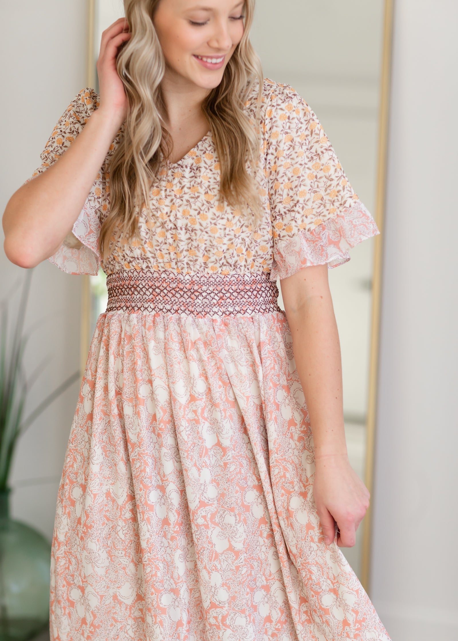 Floral Print Dress With Novelty Smocking Detail Dresses Polagram