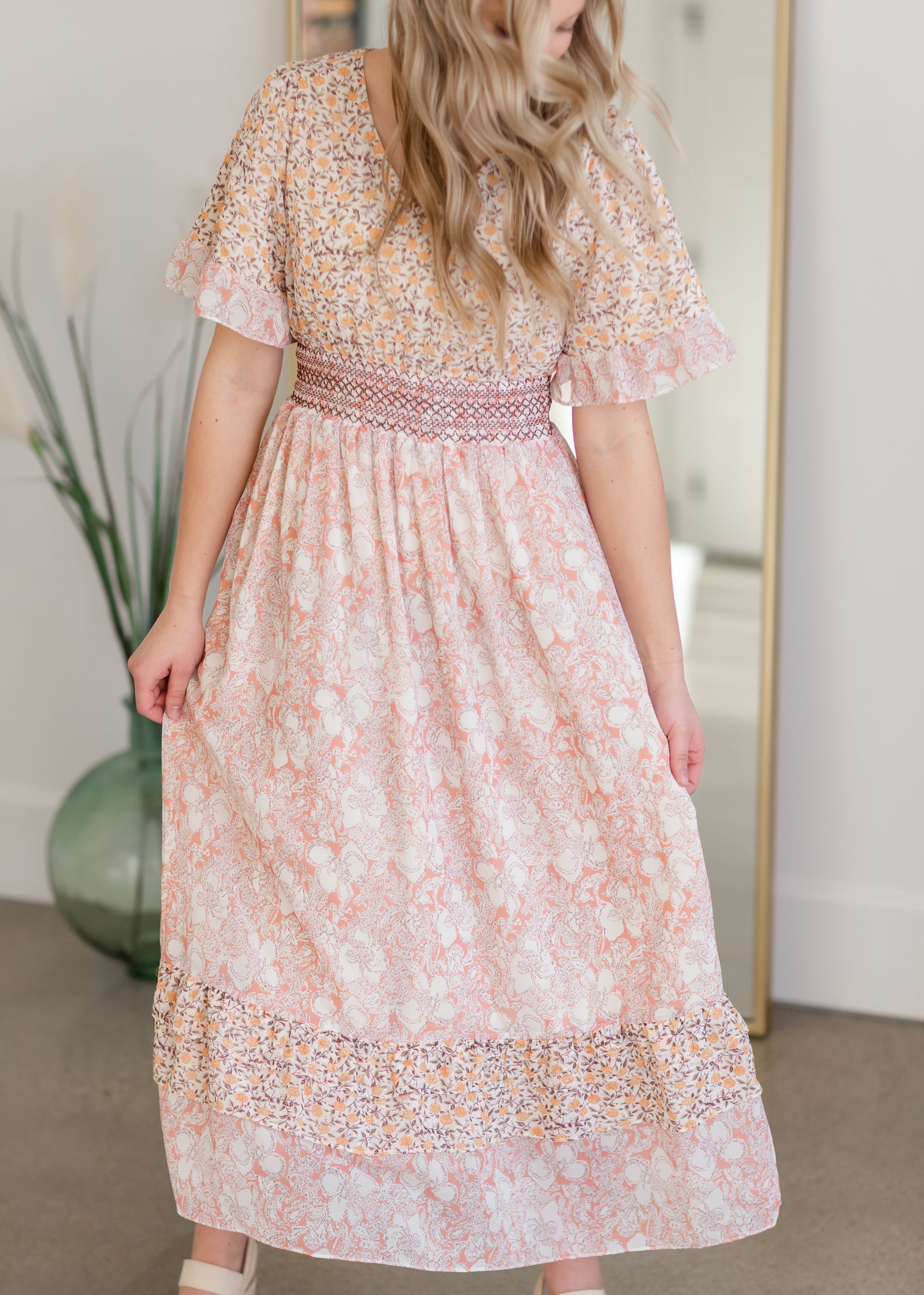 Floral Print Dress With Novelty Smocking Detail Dresses Polagram