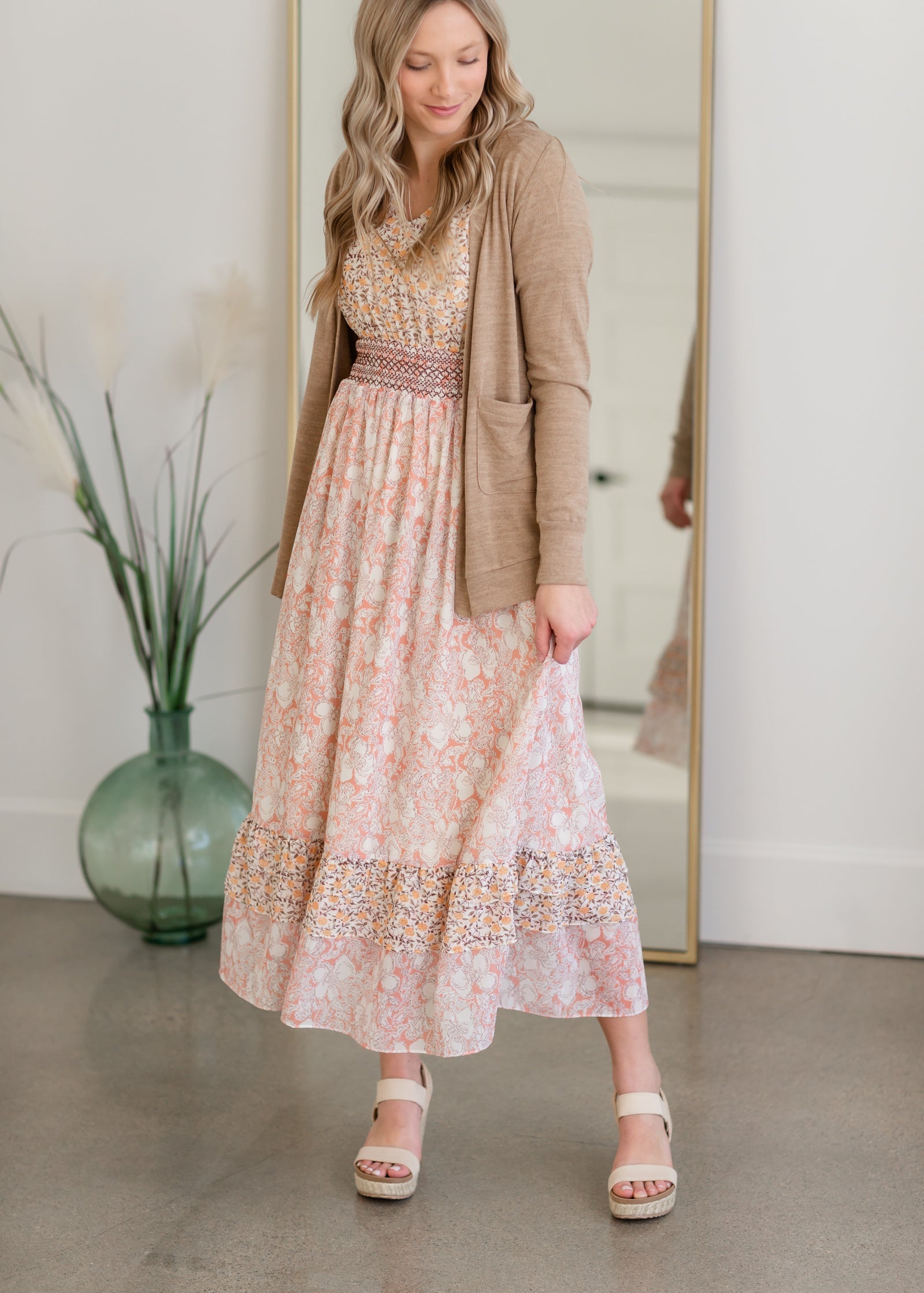 Floral Print Dress With Novelty Smocking Detail Dresses Polagram