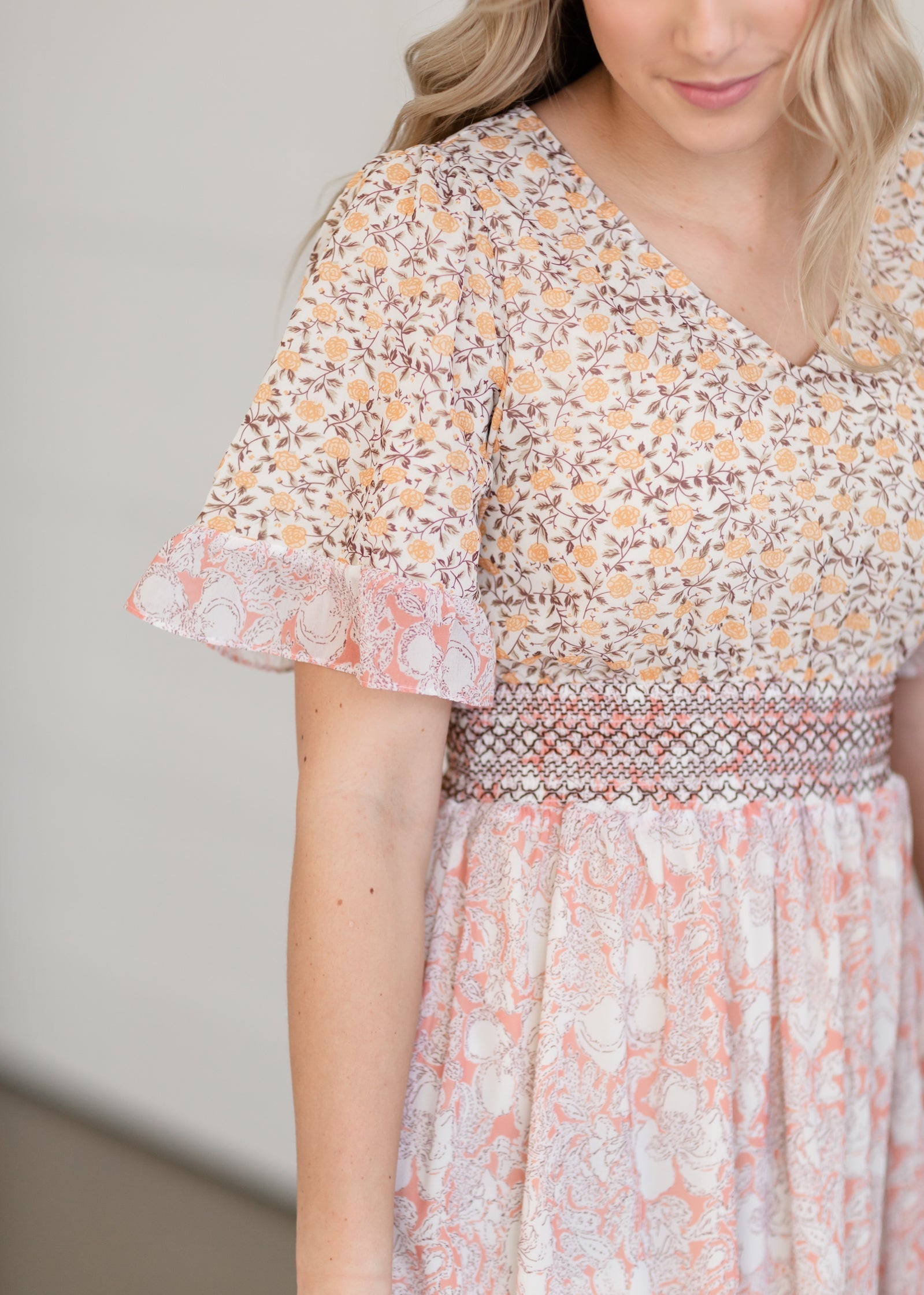 Floral Print Dress With Novelty Smocking Detail Dresses Polagram