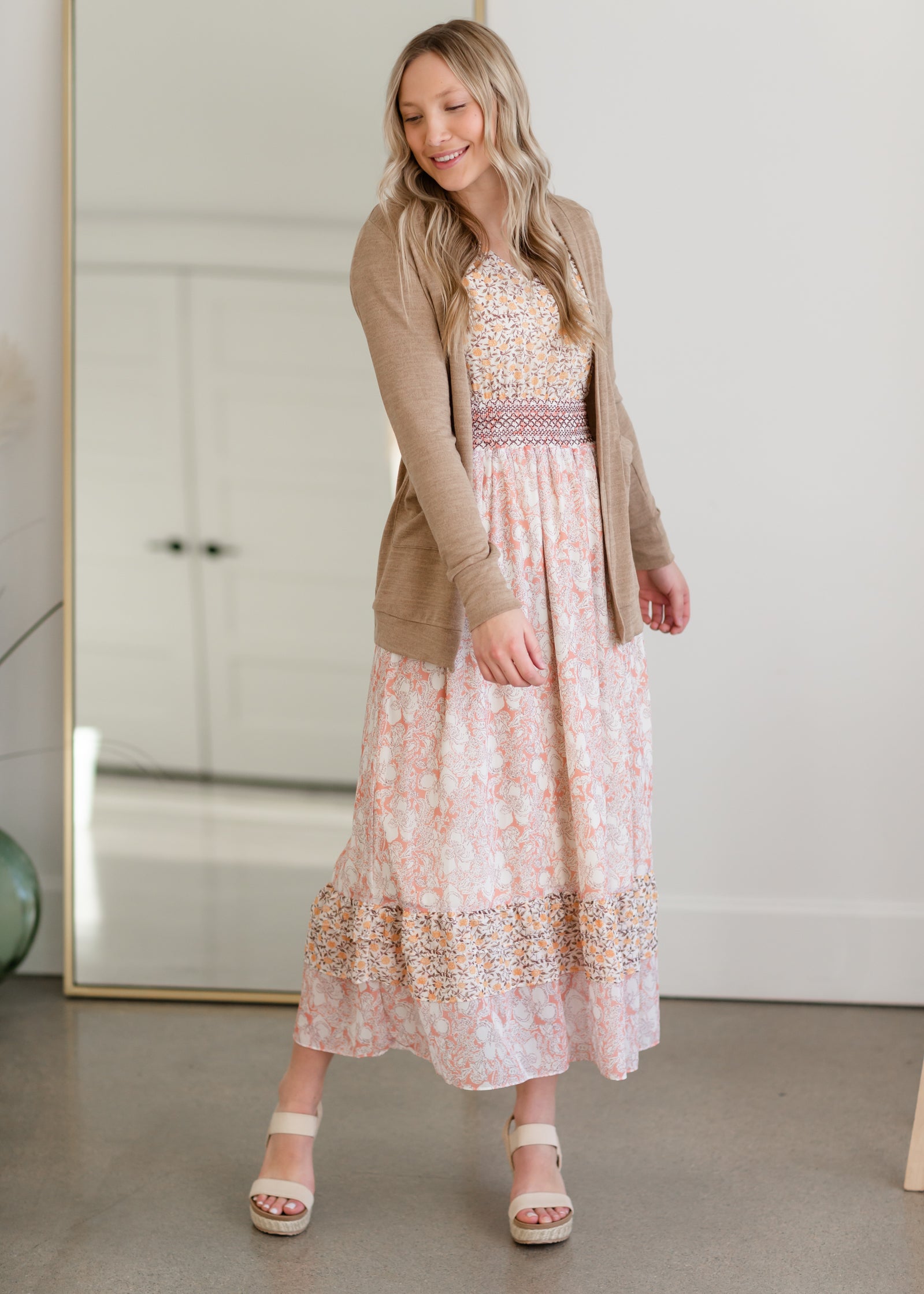 Floral Print Dress With Novelty Smocking Detail Dresses Polagram