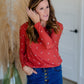 Floral Print Henley Ribbed Long Sleeve Top Tops Reborn J
