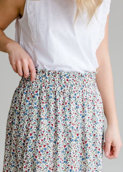 Floral Print Ivory Midi Skirt Skirts