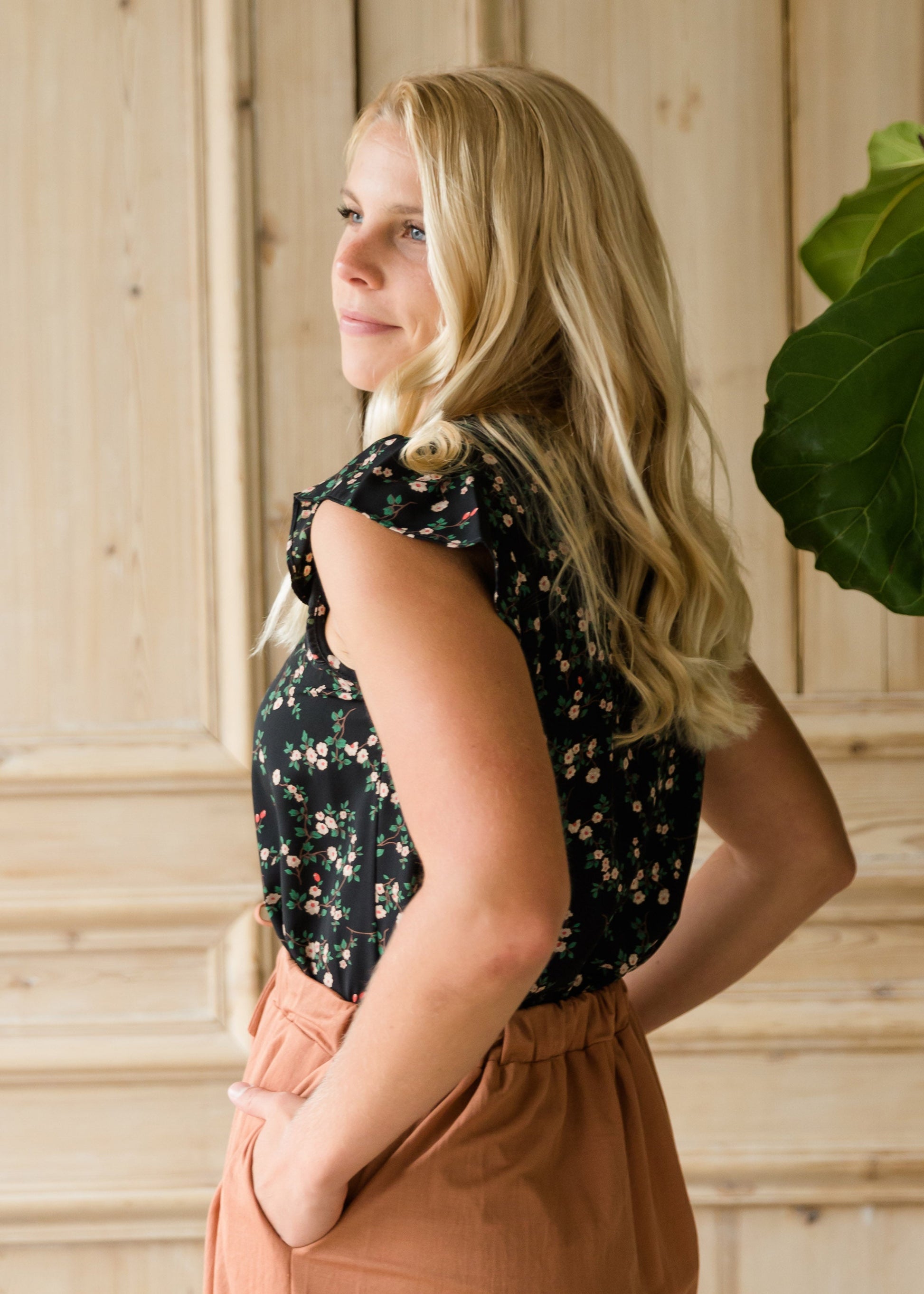 Floral Print Ruffle Sleeve Top - FINAL SALE Tops