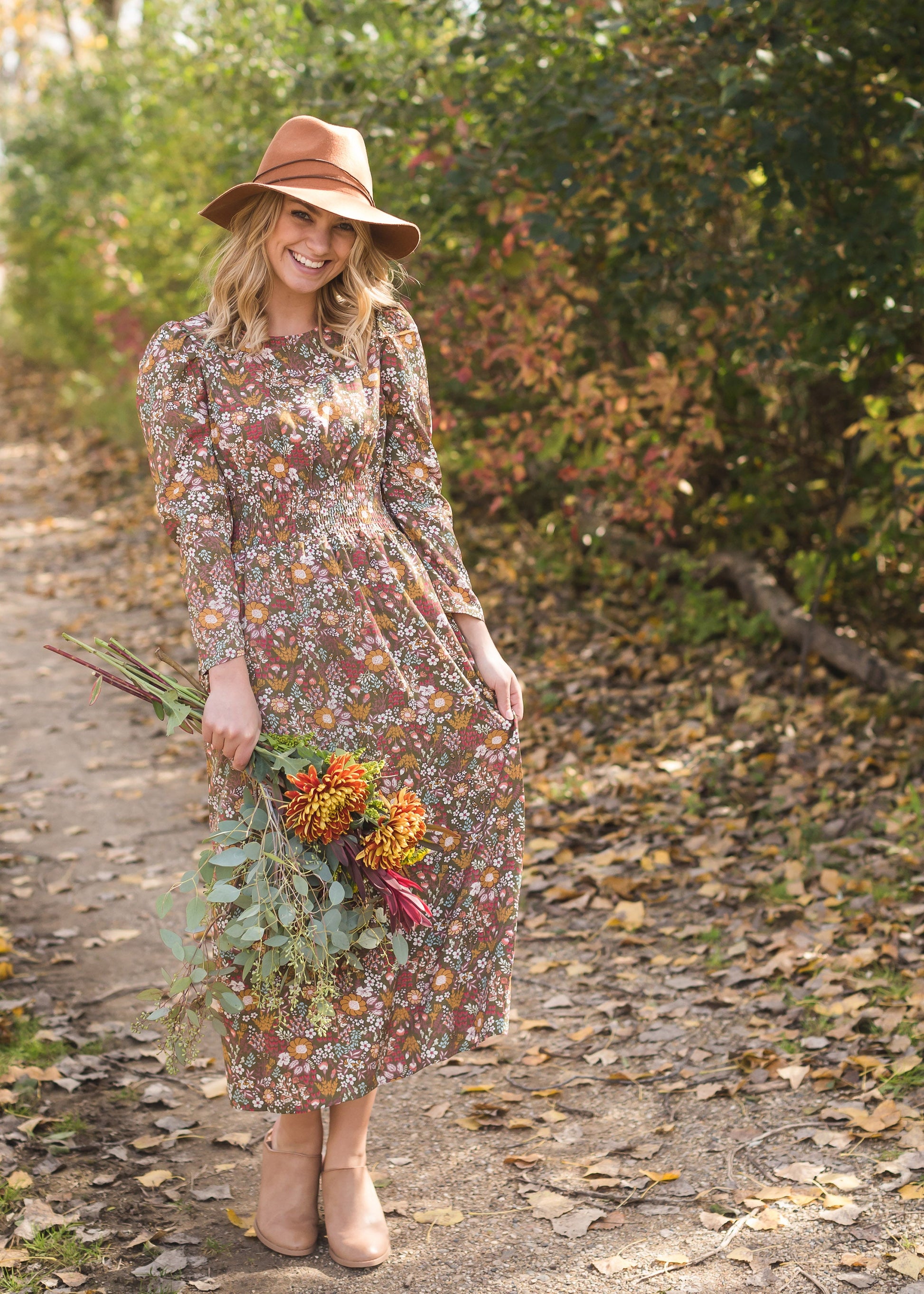 Floral Puff Sleeve Smocked Midi Dress - FINAL SALE Dresses
