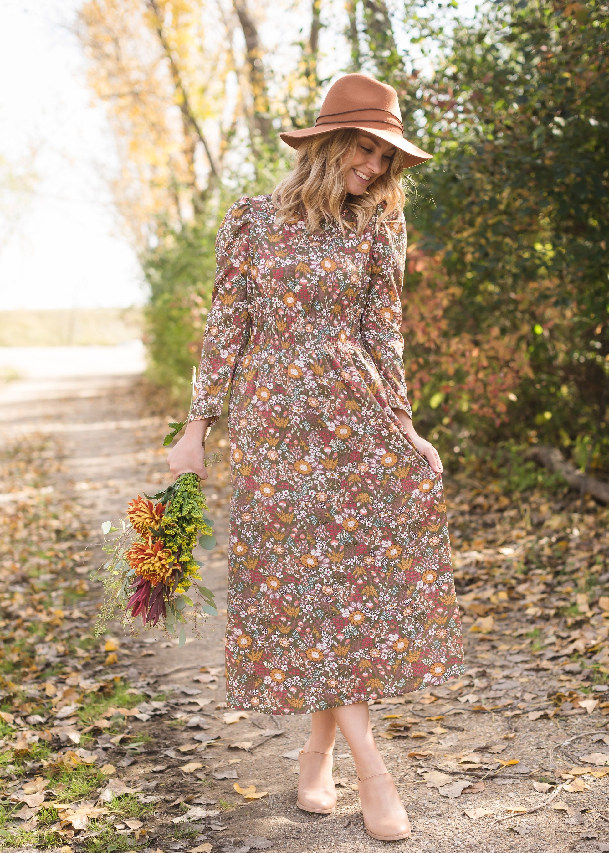 Floral Puff Sleeve Smocked Midi Dress - FINAL SALE Dresses