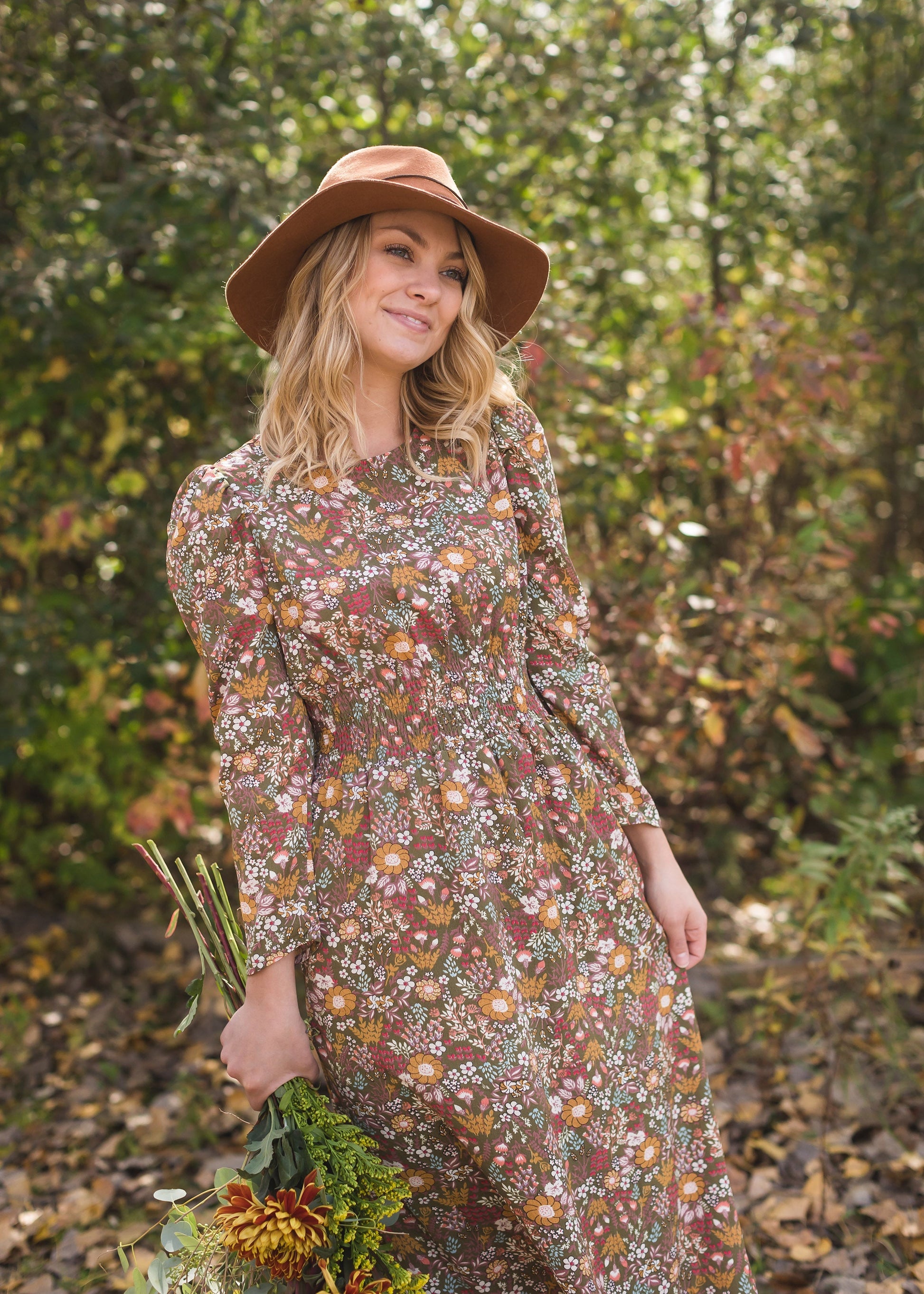 Floral Puff Sleeve Smocked Midi Dress - FINAL SALE Dresses