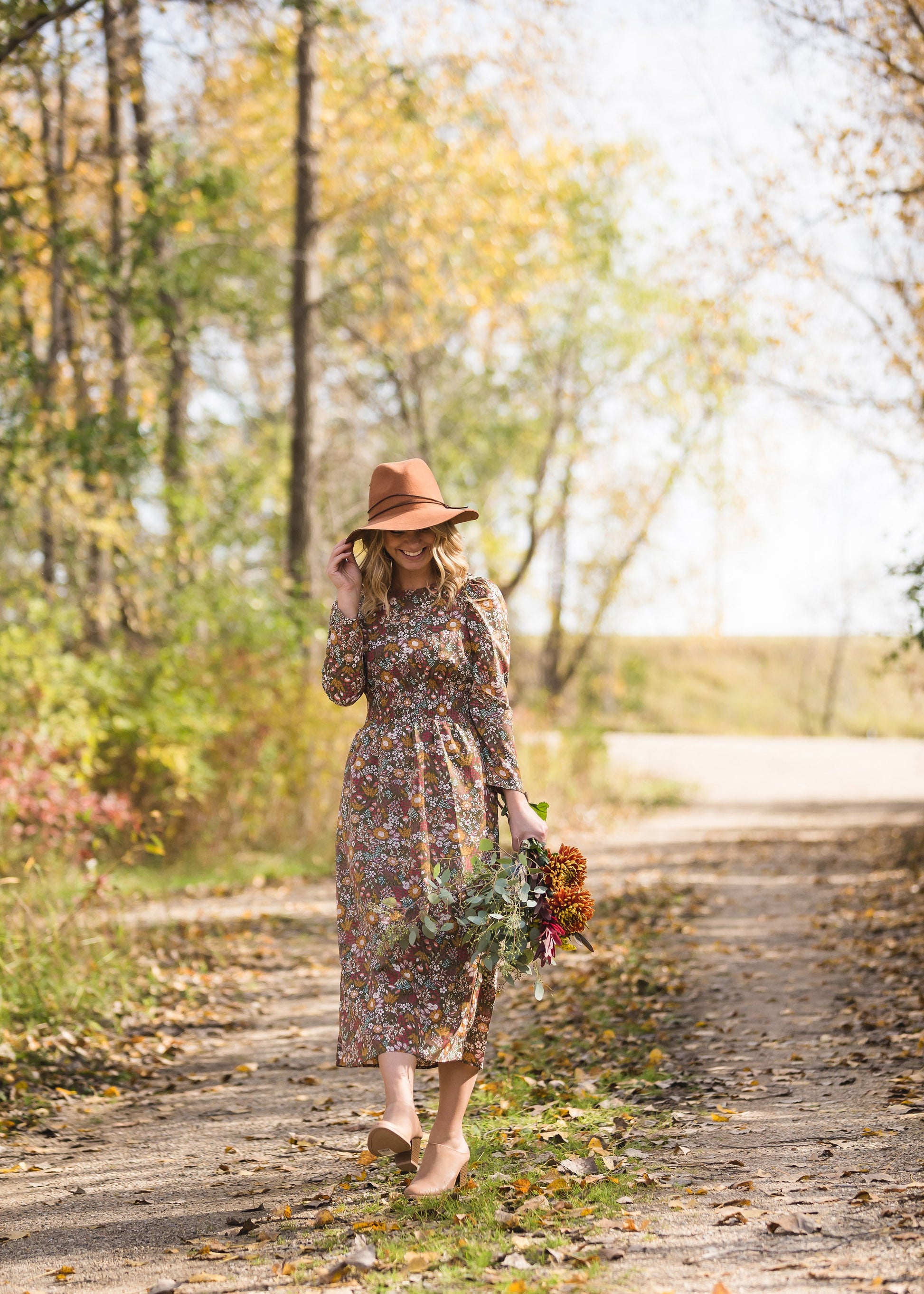 Floral Puff Sleeve Smocked Midi Dress - FINAL SALE Dresses
