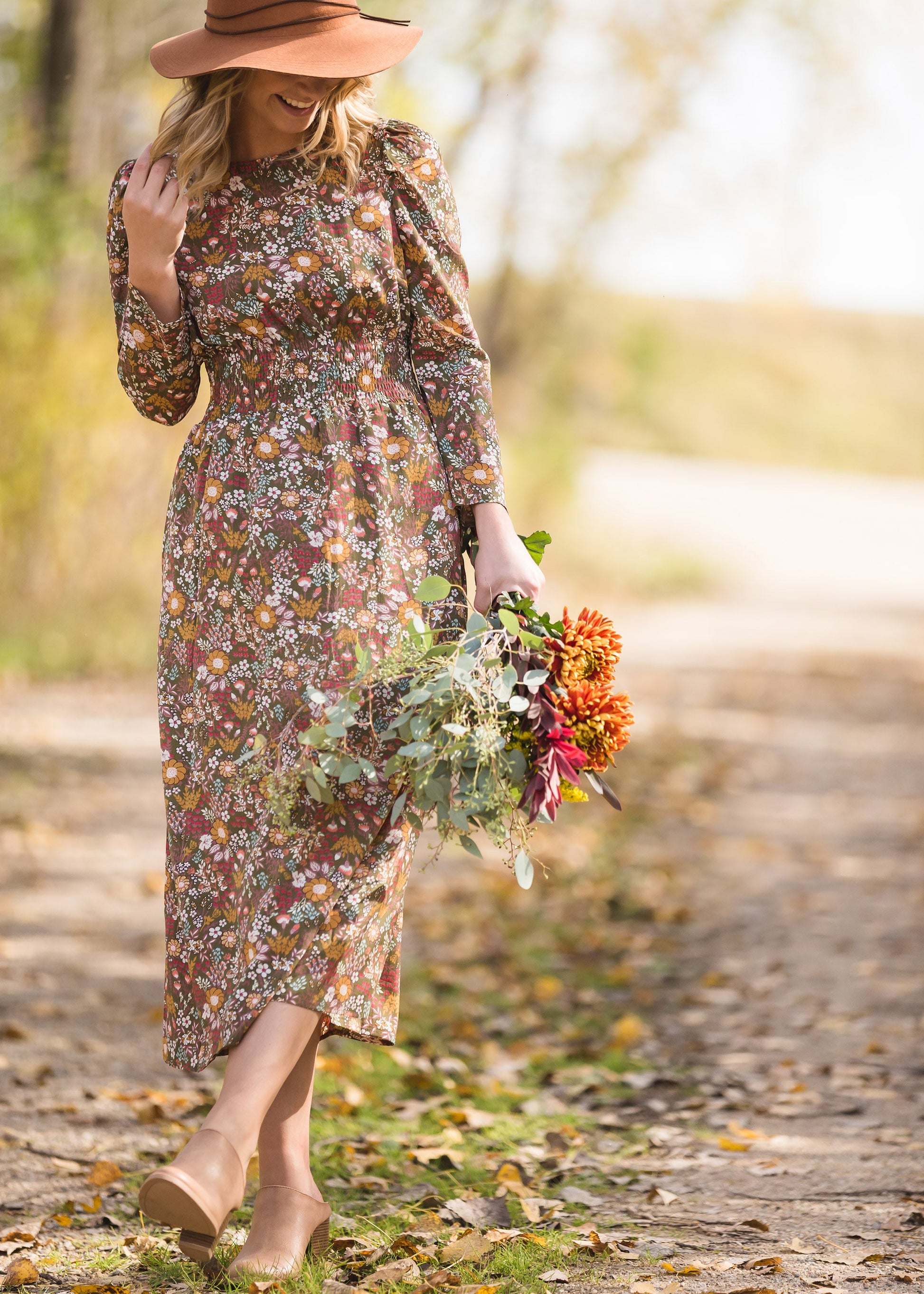 Floral Puff Sleeve Smocked Midi Dress - FINAL SALE Dresses