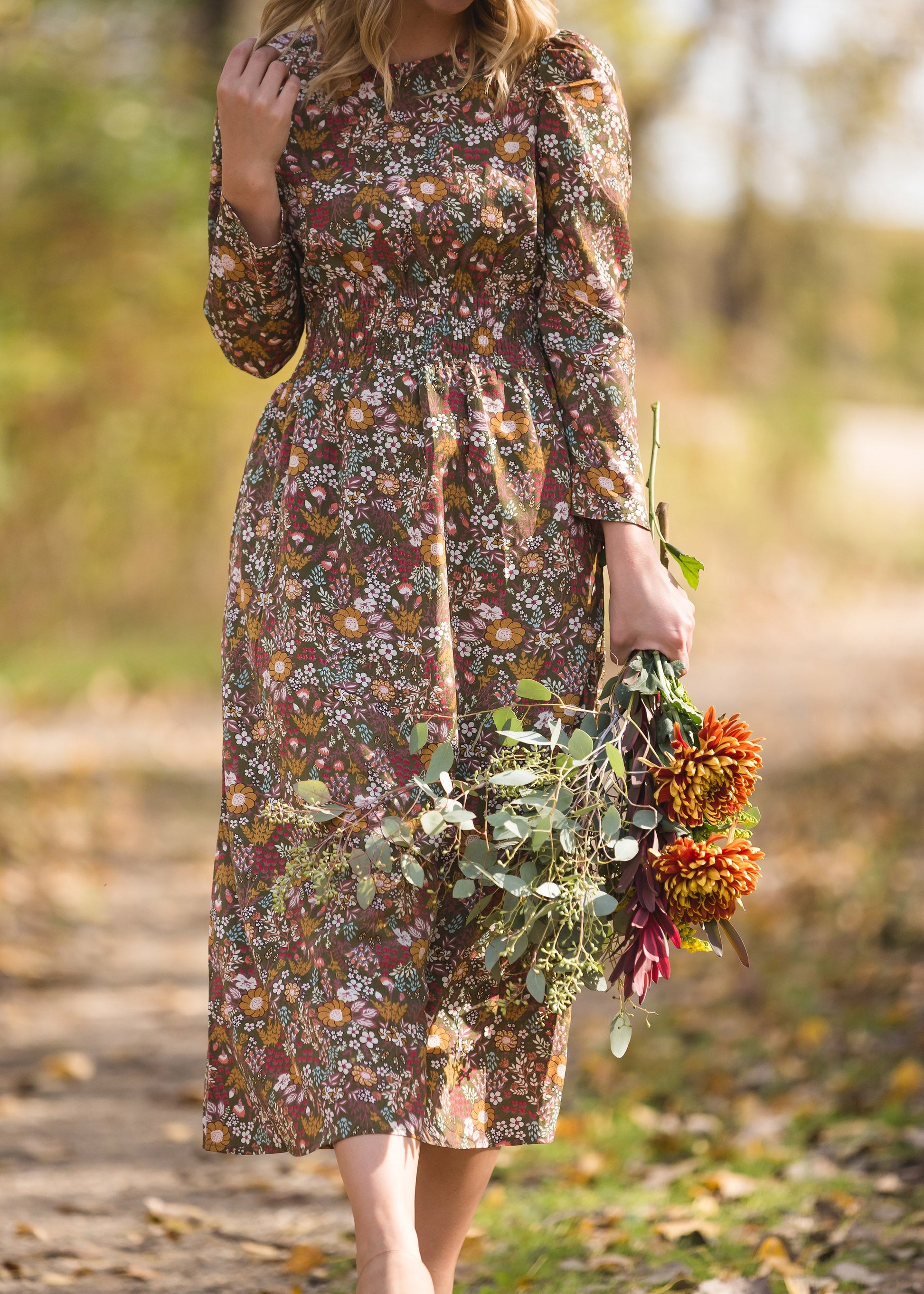 Floral Puff Sleeve Smocked Midi Dress - FINAL SALE Dresses
