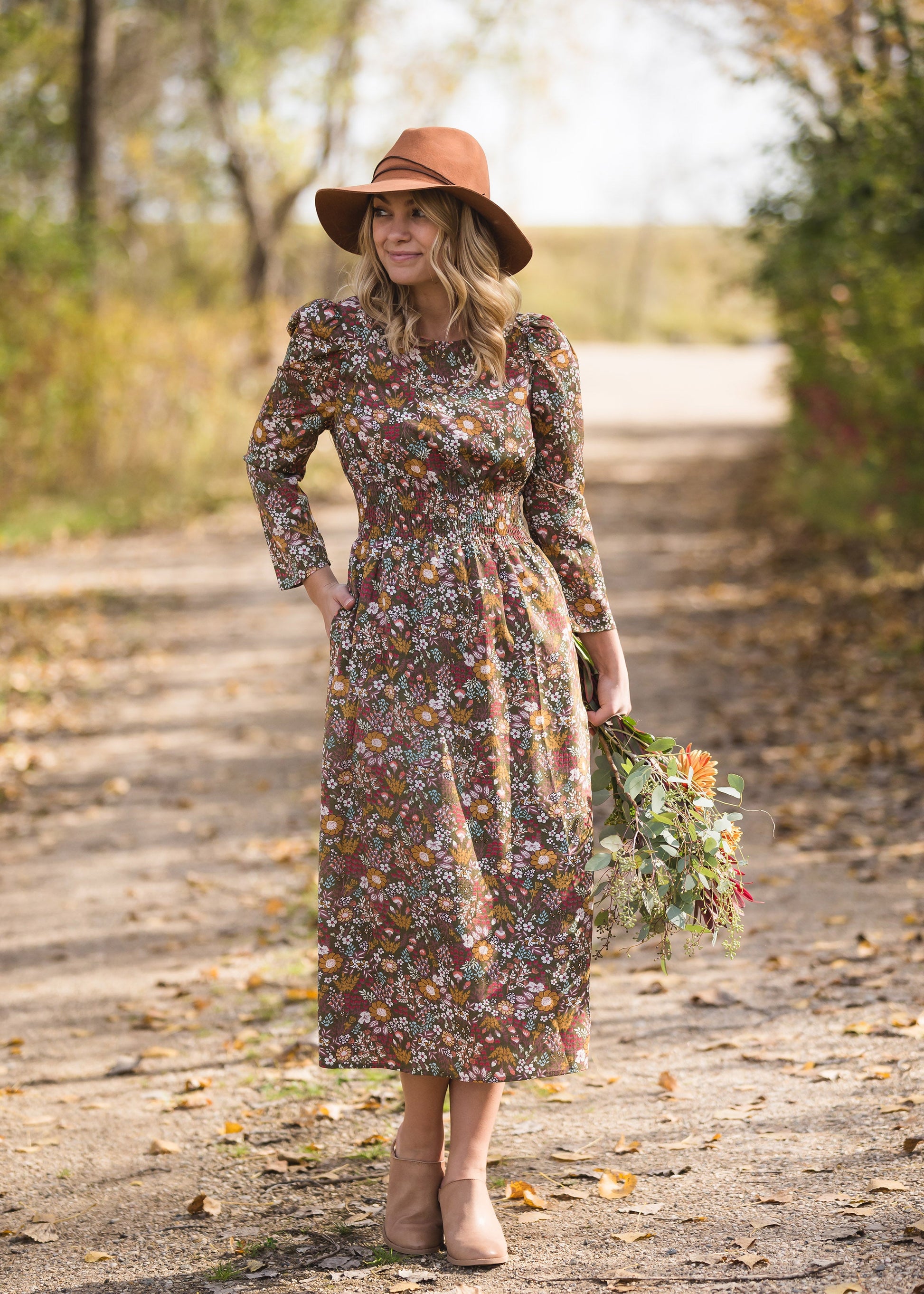 Floral Puff Sleeve Smocked Midi Dress - FINAL SALE Dresses