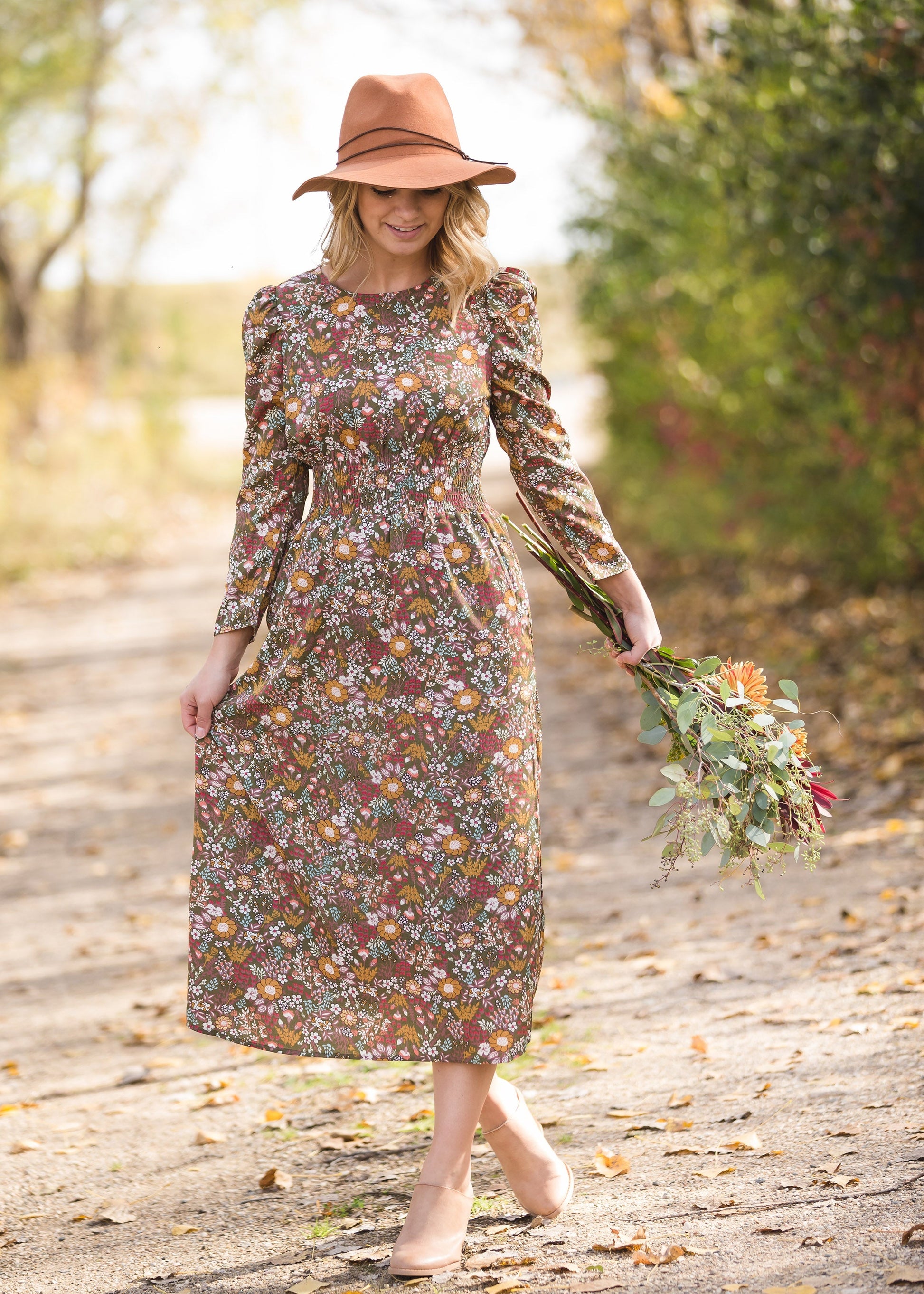 Floral Puff Sleeve Smocked Midi Dress - FINAL SALE Dresses