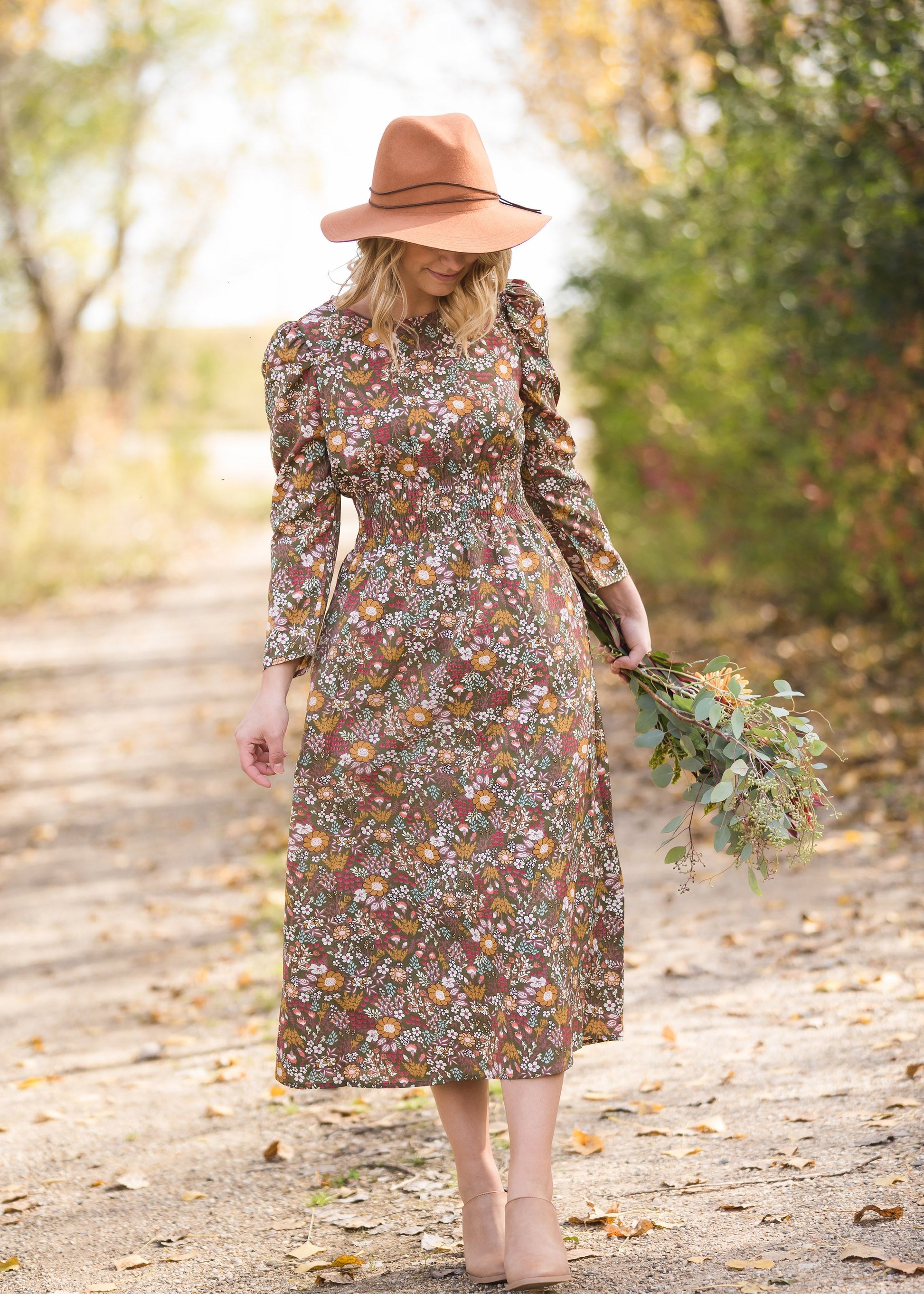 Floral Puff Sleeve Smocked Midi Dress - FINAL SALE Dresses