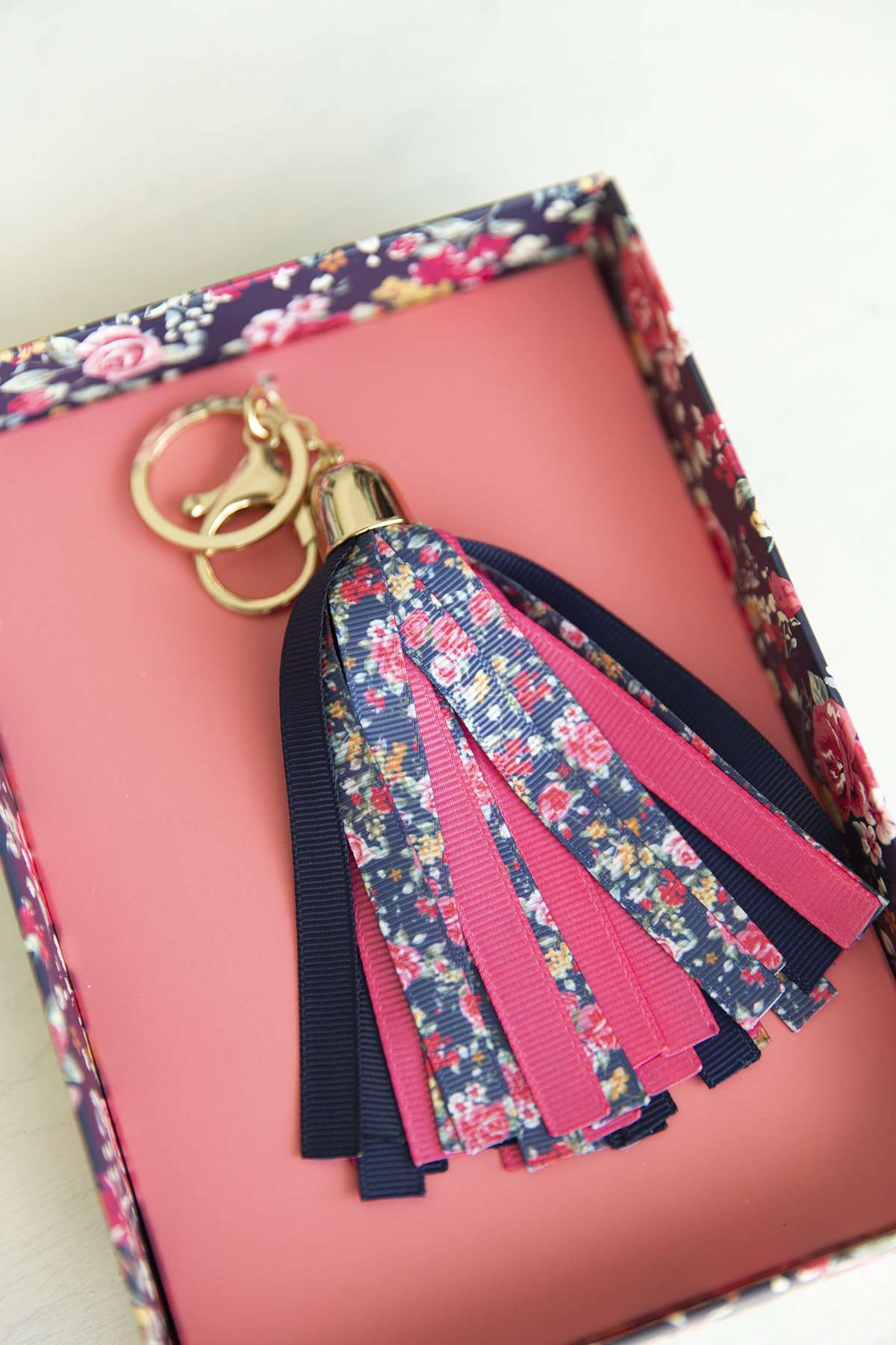 Floral Ribbon Keychain-FINAL SALE Accessories Navy