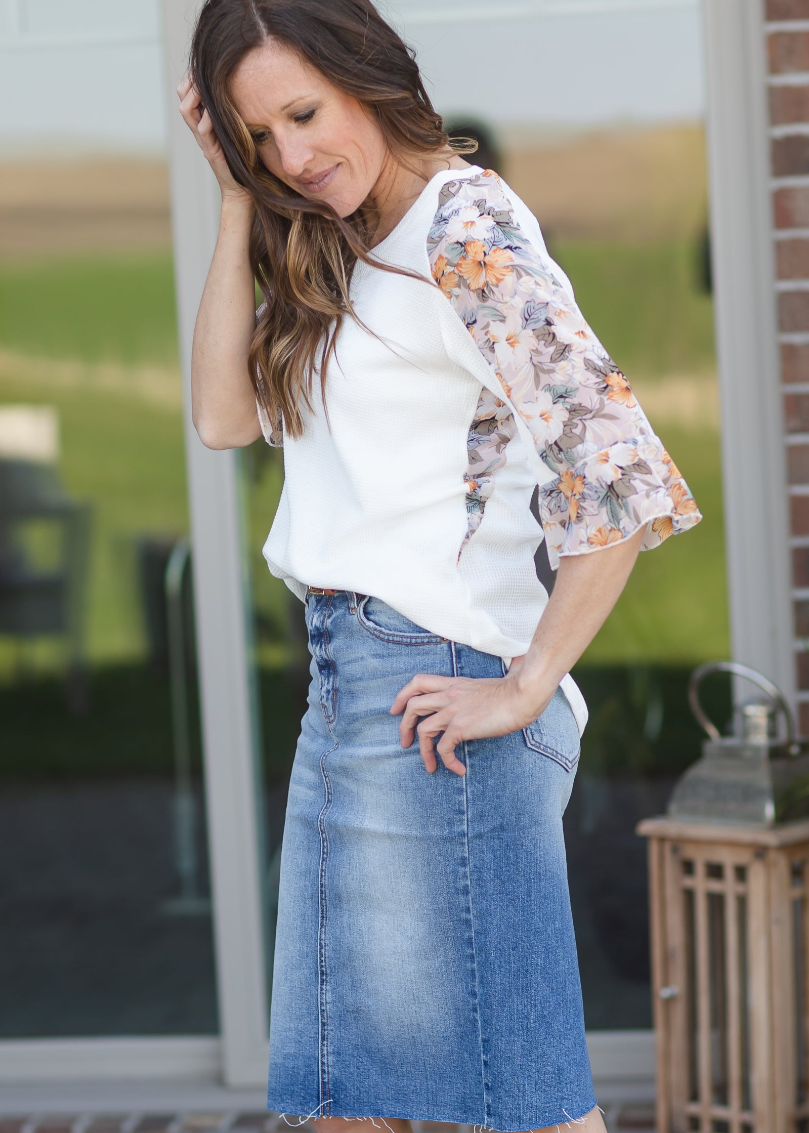 Floral Ruffle Sleeve Ivory Blouse - FINAL SALE Tops