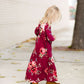 Modest Girls Burgandy and Olive Floral Toddler Maxi Dress
