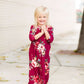 Modest Girls Burgandy and Olive Floral Toddler Maxi Dress