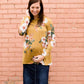 Women's Modest Maternity Mustard and Floral Sweater