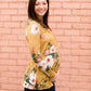 Women's Modest Maternity Mustard and Floral Sweater