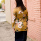 Women's Modest Maternity Mustard and Floral Sweater
