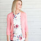 Blush, Ivory, Navy or Mauve Floral print options in this modest short sleeve tee.
