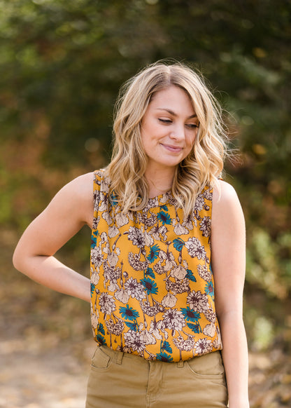Floral Silky Gathered Tank - FINAL SALE Tops