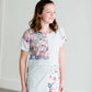 Girls mint and floral stripe modest tee shirt