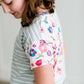 Girls mint and floral stripe modest tee shirt