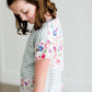 Girls mint and floral stripe modest tee shirt