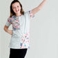 Girls mint and floral stripe modest tee shirt