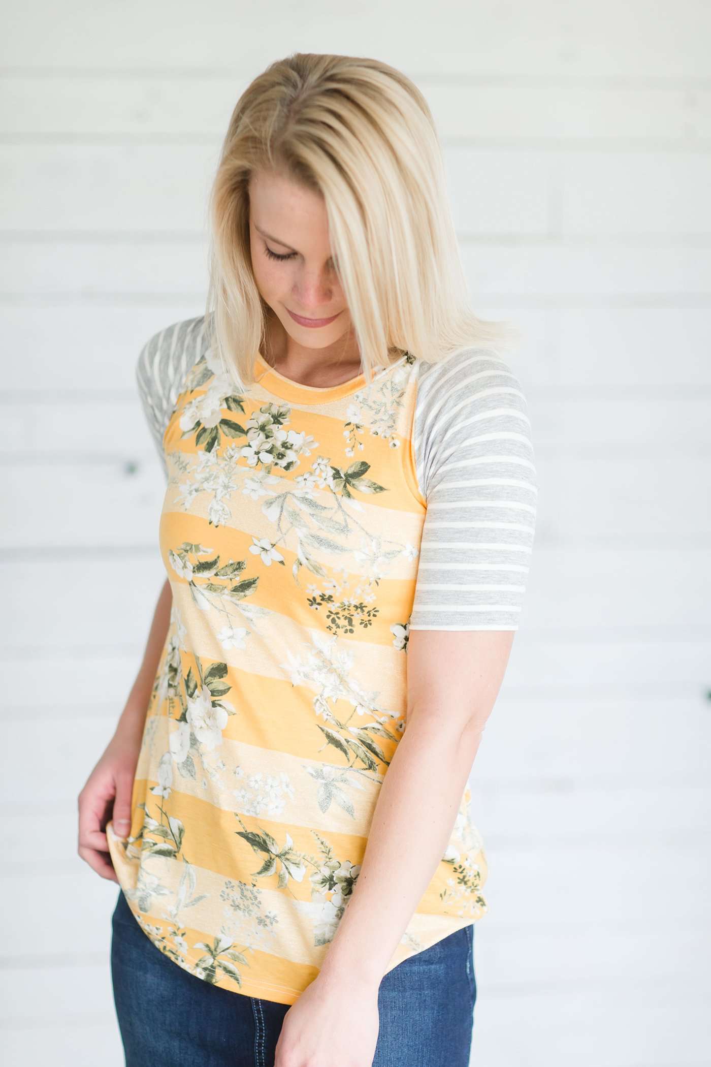 Floral Stripe Raglan Tee Tops